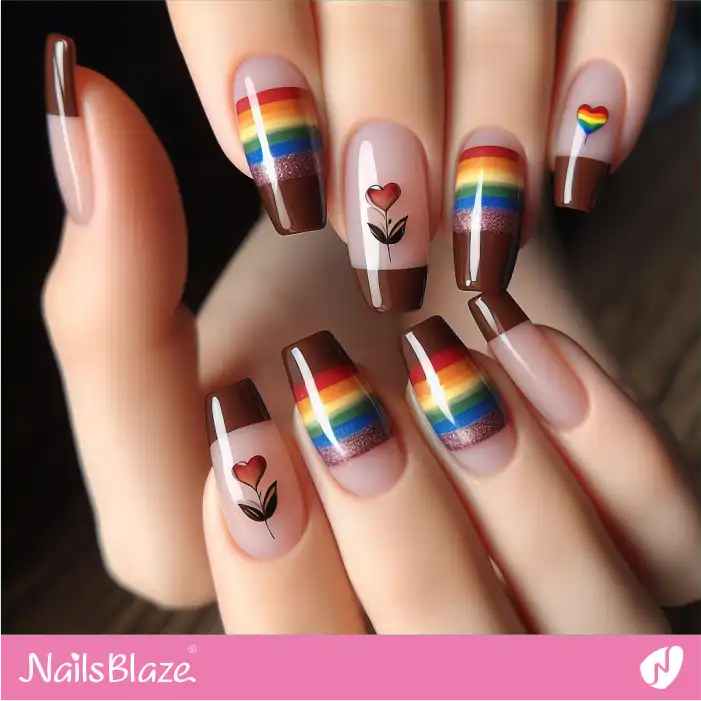 Brown Tips Flag Nail Design | Pride | LGBTQIA2S+ Nails - NB2047